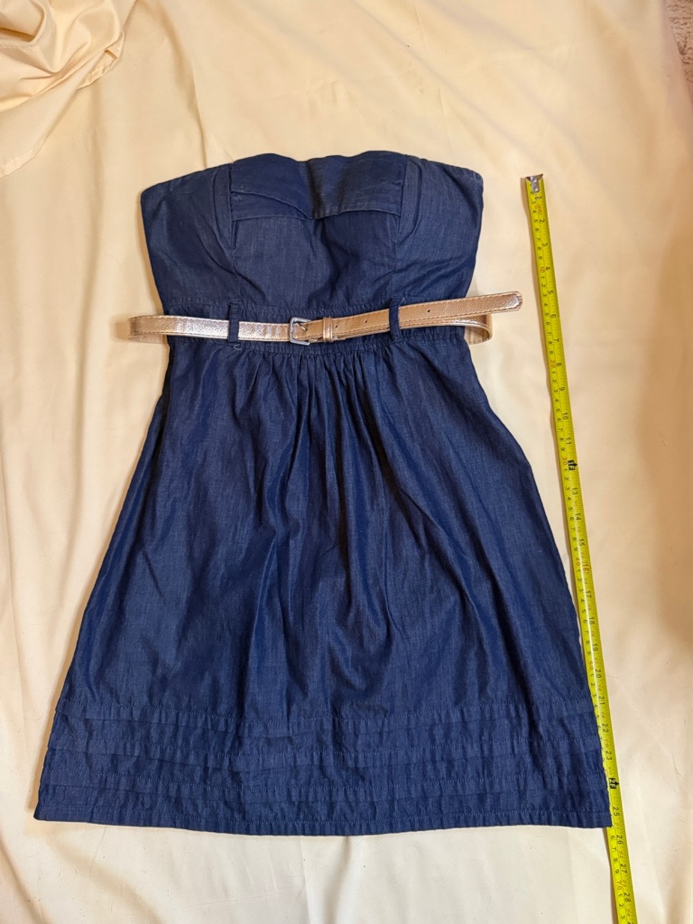 Guess Strapless Navy Dress with Gold Belt